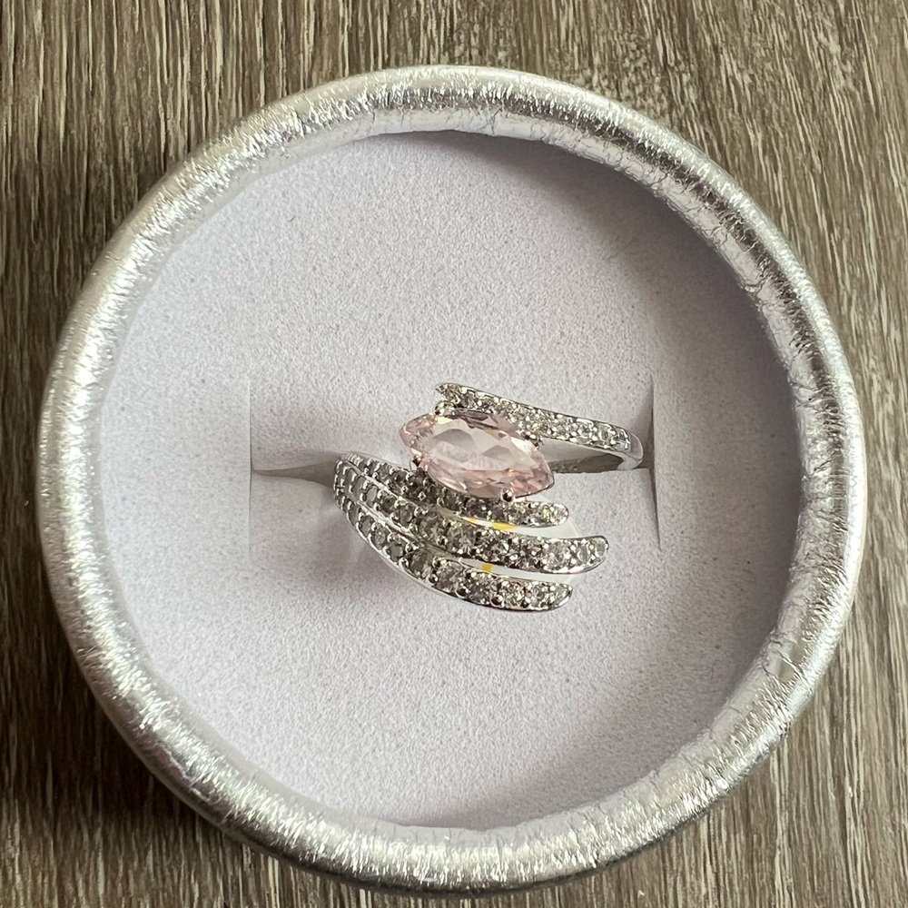 BP morganite rhodium ring size 8 starlight drops